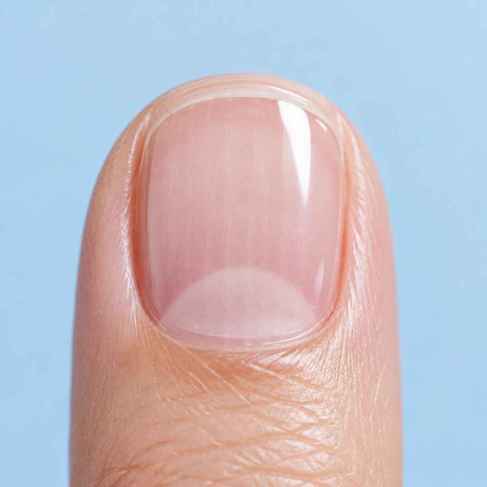 Macro van een nagel met transparante gel-laag