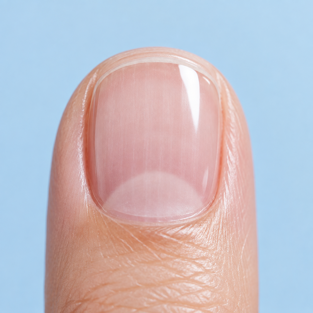 Macro van een nagel met transparante gel-laag